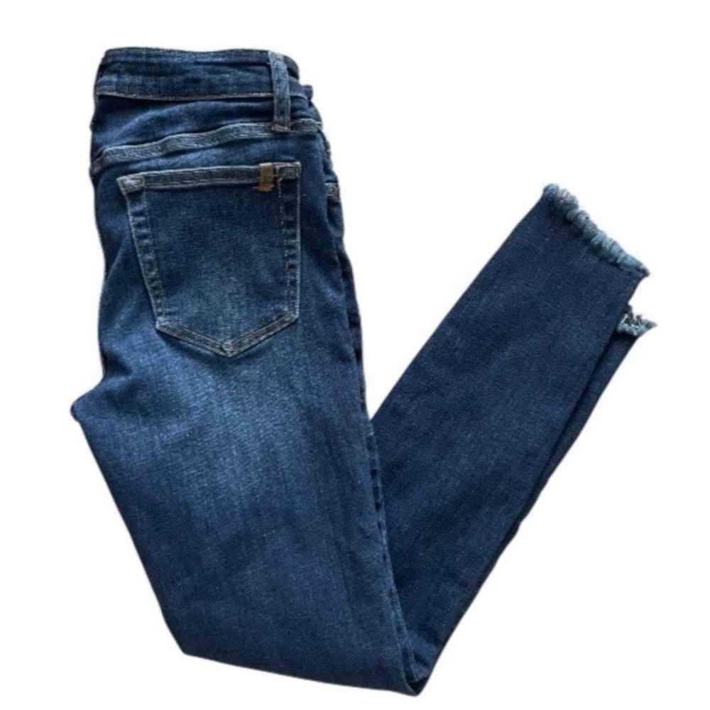 Joes Jeans Womens Sz 25 High Waist Jeans Button Fly Dark Wash Frayed Hem Stretch